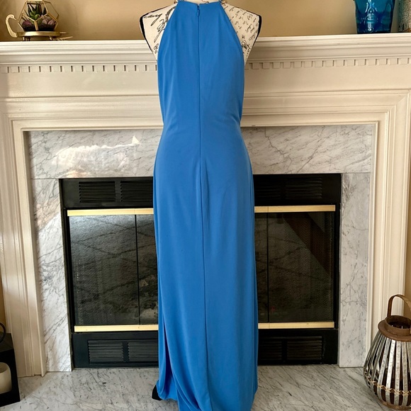 Ralph Lauren Evening Dress Exquisite Blue Halter Chain Neckline True to Size 12 - Picture 6 of 14